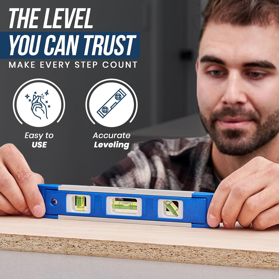 Man adjusting the Staircision metal tread gauge to template a custom staircase - Eleon Direct