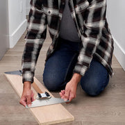 Contractor using Staircision Stair Tread Template Tool to layout precise cuts for a wood step installation - Eleon Direct thumbnail 8