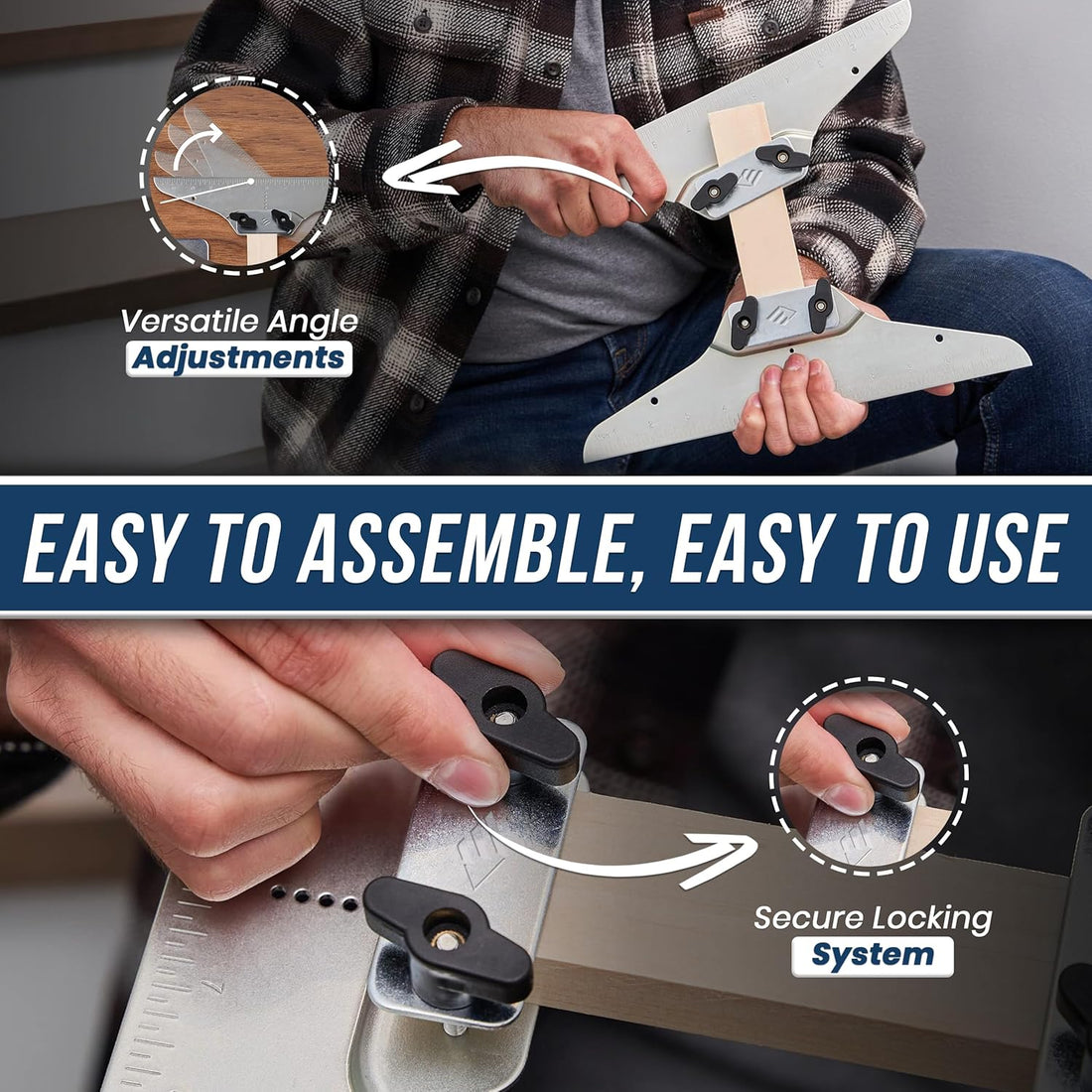 Easy to assemble Staircision metal tread gauge with adjustable knobs and locking mechanism for professional woodworking - Eleon Direct