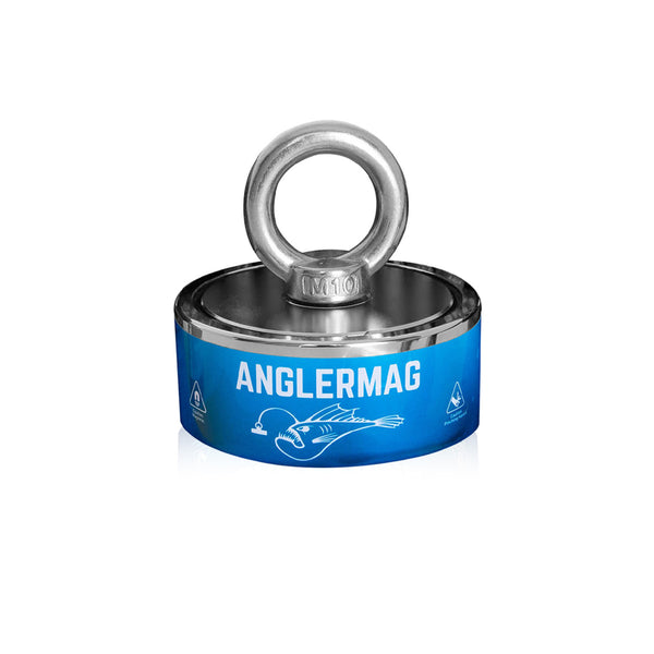 AnglerMag Heavy-Duty Neodymium Fishing Magnet: High-pull force rare earth magnet with M10 stainless steel eyebolt - Professional magnetic fishing tool for river, lake, and bridge treasure hunting.