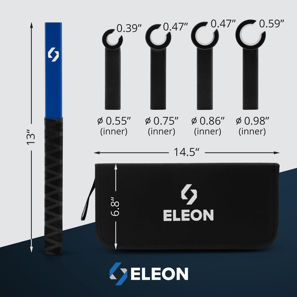 Eleon Door Hinge Adjustment Tool Specifications: 4-in-1 set with 0.55", 0.75", 0.86", and 0.98" inner diameter heads - 13-inch adjustment handle and 14.5-inch protective carrying case.