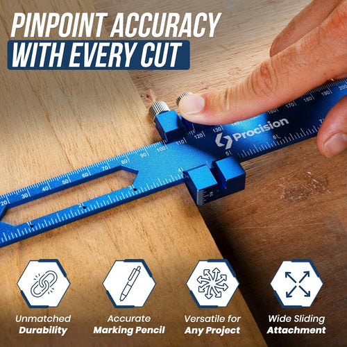 Eleon Procision Woodworking Ruler with Wide Sliding Attachment - Blue Aluminum T-Rule for pinpoint accuracy and durable edge marking.
