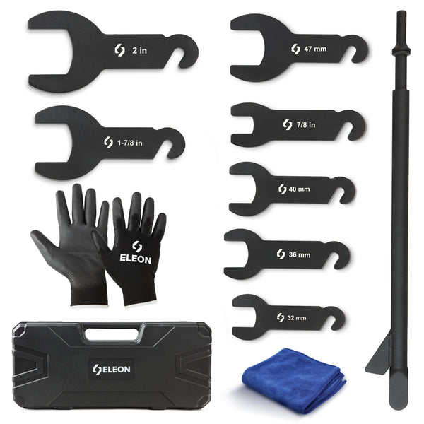 Eleon Rhino 7-Piece Pneumatic Fan Clutch Wrench Set - Includes 32mm, 36mm, 40mm, 47mm, 7/8", 1-7/8", and 2" interchangeable wrenches with Air Tool Driving Handle.