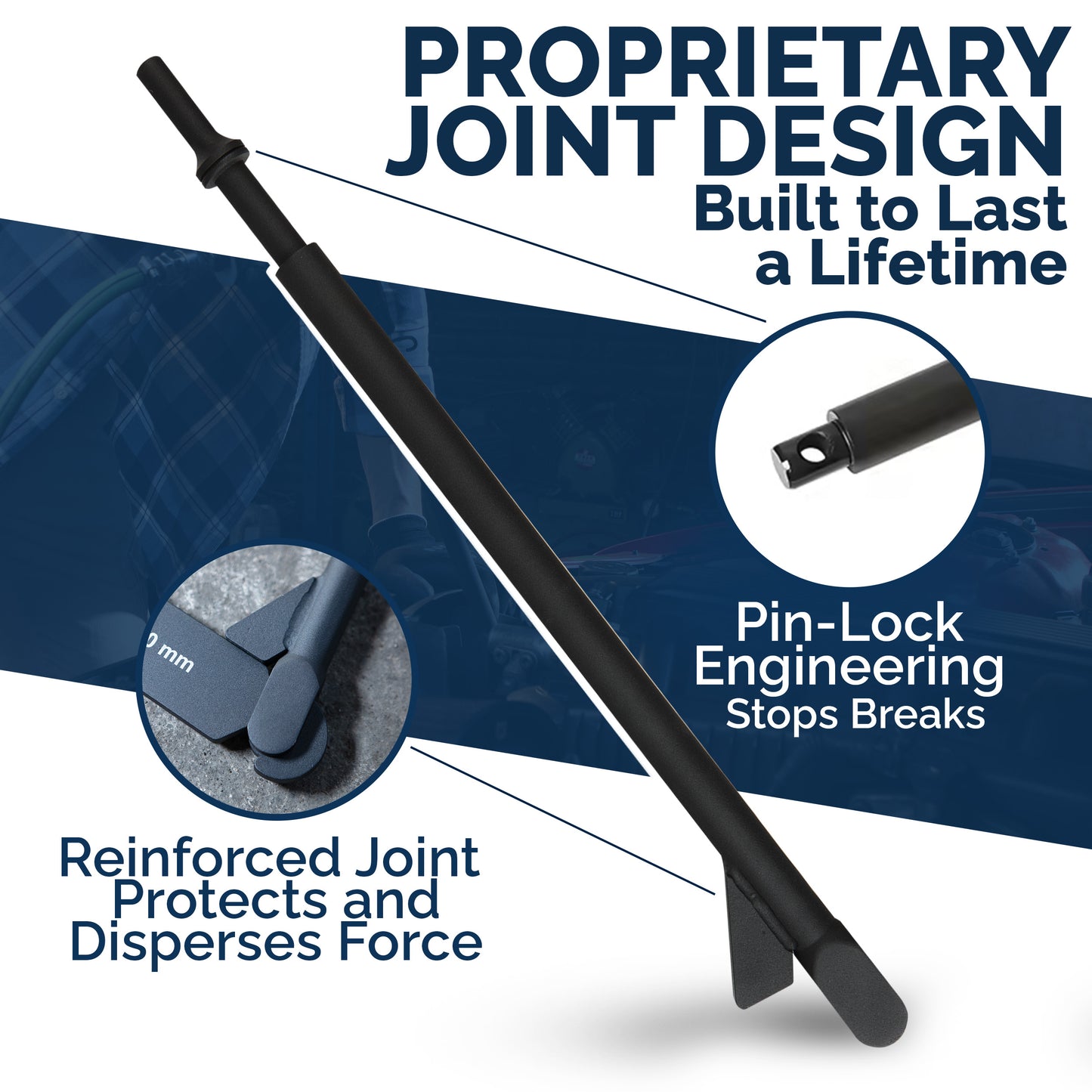 Eleon Rhino Fan Clutch Tool with Proprietary Joint Design - Reinforced Pin-Lock Engineering to prevent breaks under high-force pneumatic use - Professional grade air hammer rod.