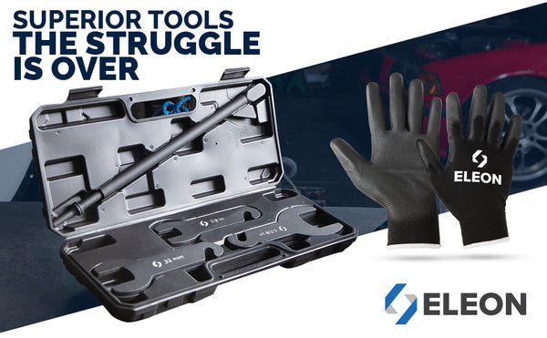 Eleon Rhino Pneumatic Fan Clutch Wrench Kit: The end of the struggle for Ford, GM, and Chrysler repairs - Professional 7-piece air tool set with hardshell case and slip-resistant gloves.