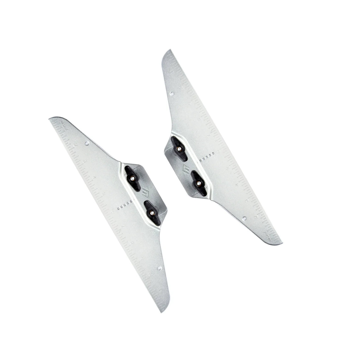 Eleon Stair Tread Template Wings: Pair of adjustable zinc-plated steel measuring templates with 12-inch laser-etched rulers - Heavy-duty hardware for custom stair, shelf, and riser installation.