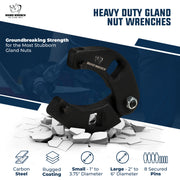 Rhino Heavy Duty Gland Nut Wrench Set: 1266 and 7463 style carbon steel wrenches with rugged coating - Fits gland nuts from 1" to 6" diameter - Includes 8 secured pins for hydraulic cylinder repair. thumbnail 2