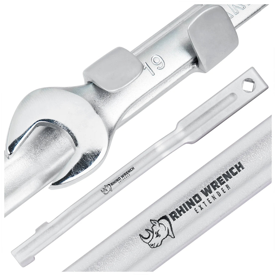 Rhino Wrench Extender Adaptor: Heavy-duty torque amplifier for $1/2$ inch drive breaker bars - Drop-forged steel wrench extension tool for automotive and industrial mechanical repair - Rhino Wrench.