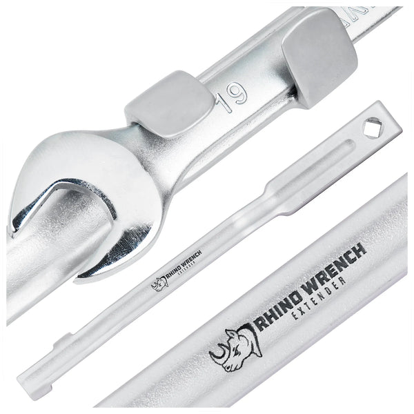 Rhino Wrench Extender Adaptor: Heavy-duty torque amplifier for $1/2$ inch drive breaker bars - Drop-forged steel wrench extension tool for automotive and industrial mechanical repair - Rhino Wrench.
