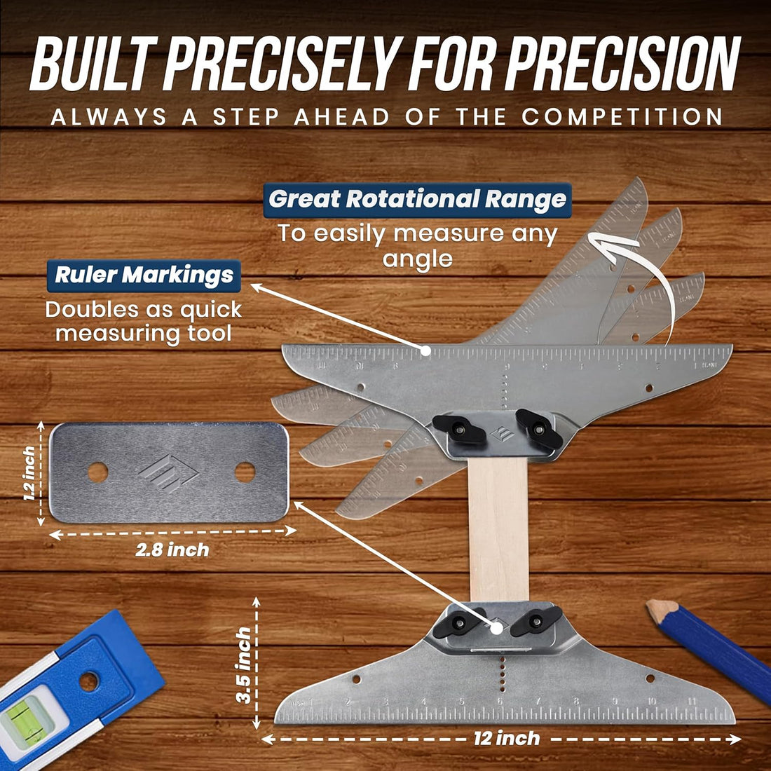 Staircision Complete Kit by Eleon Direct: Includes 2x Stair Tread Templates, 1x Carpenter's Pencil, and 1x Level for precise woodworking.